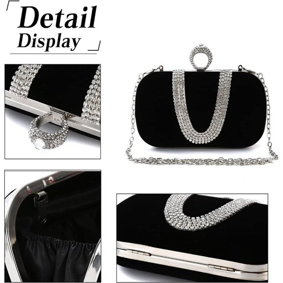 ❤️Women Velvet Evening Bag Sparkly Rhinestone Clutch Charming Glittering Handbag - Picture 5 of 9
